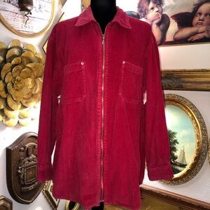 FADED GLORY Vintage SZ L Corduroy Zip Up Red Shirt Jacket Shacket 100%cotton